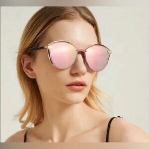 Pink Retro Cat Eye Sunglasses with Reflective Lenses